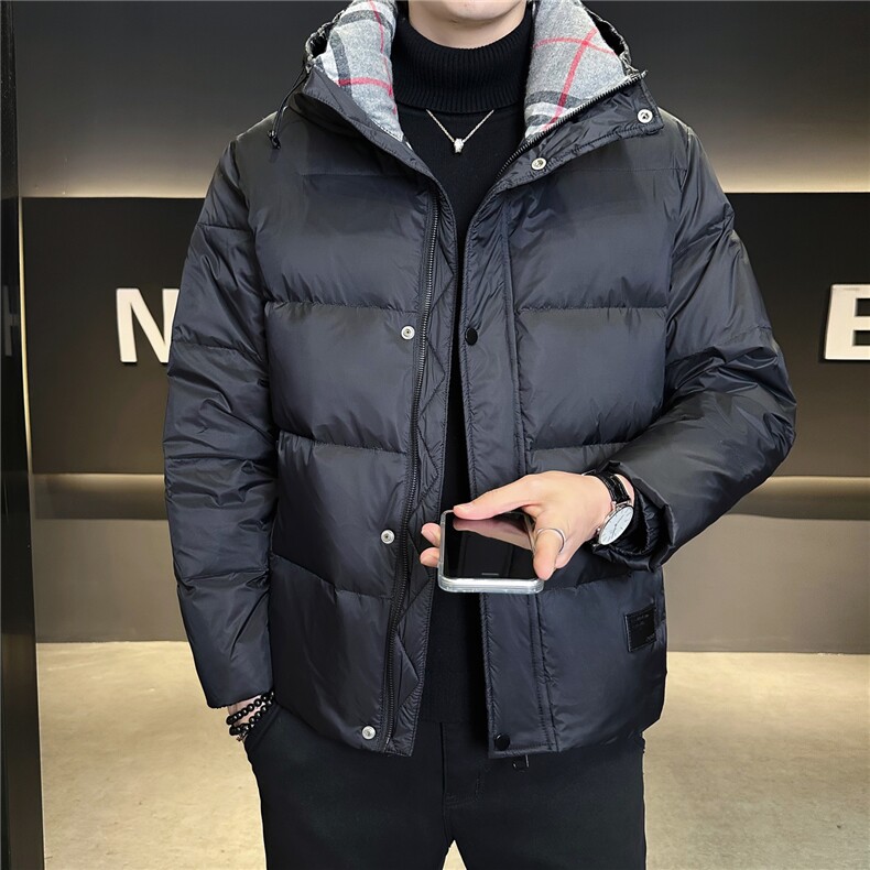 8825-L-4XL-P225标50绒店主风男士休闲连帽拼接格子羽绒服外套,男装羽绒服,电商B255
