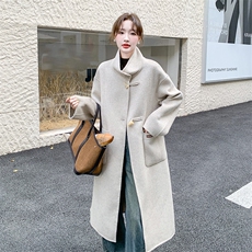 2楼002-2669-P260K358档口现货连帽羊毛外套双面呢大衣，女装毛呢外套，千寻