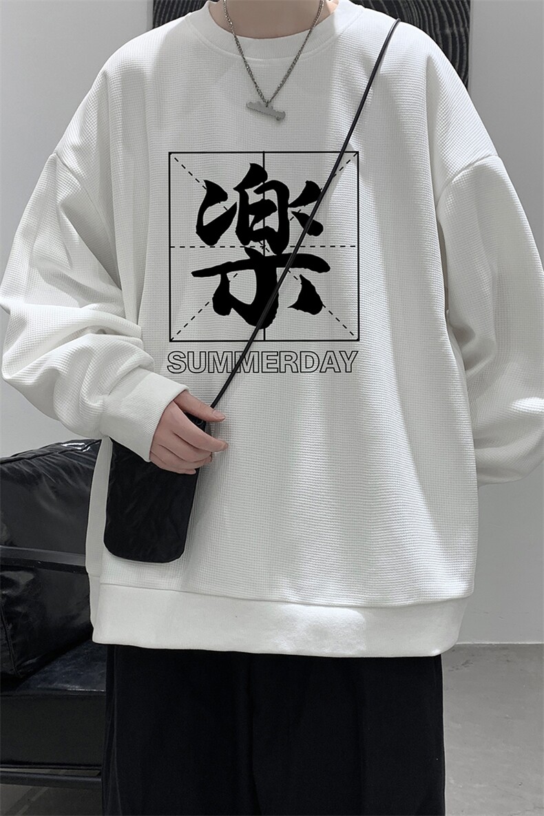 华夫格卫衣圆领卫衣男大码长袖t恤男外套HW76197-P30加绒款-P40,男装卫衣,电商A040