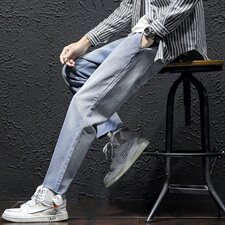 2021瓷砖风秋季新日系大码松紧腰九分纯色牛仔裤男K297-P50，男装牛仔裤，电商A001