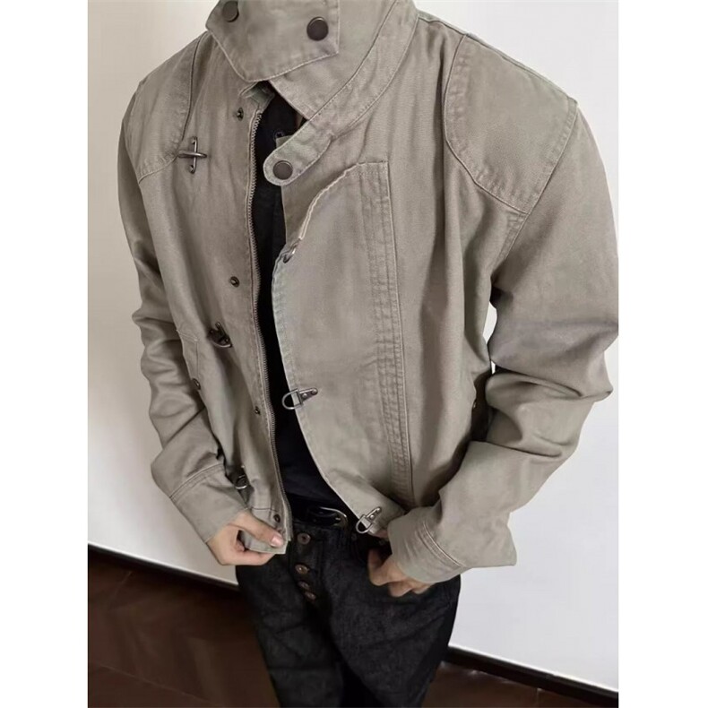 复古工装夹克男宽松潮流新中式盘扣立领风痞帅夹克外套JH322，男装夹克，星座1116A（原606A-3）