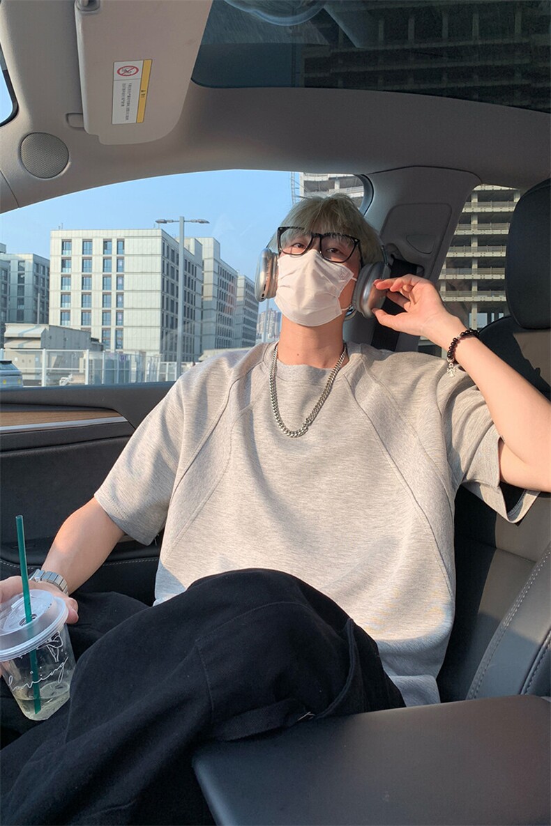 250G重磅太空棉拼接短袖男女夏季抗皱正肩T恤半袖T3616-特价P22,男装T恤,电商A007