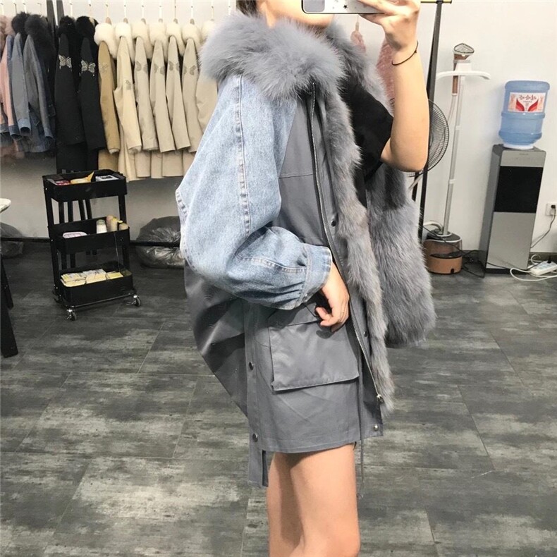ZHG8107时尚门襟大狐狸毛领可拆卸内胆獭兔毛皮草派克服,女装皮草,L·H·X