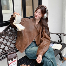 【现货】复古机车皮衣短外套高级感百搭夹克99012款P155K209，女装皮衣，2C316