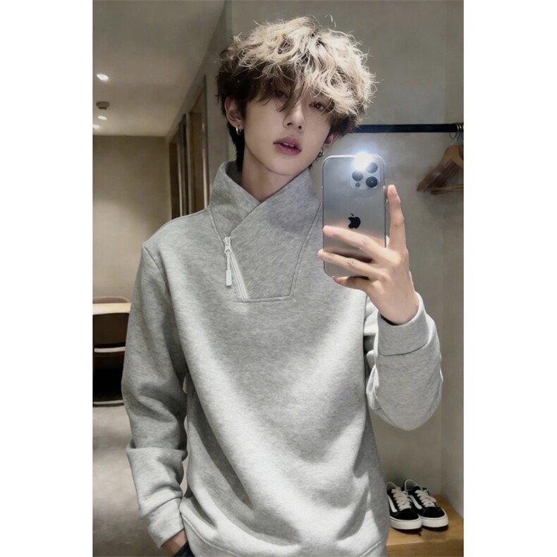 美式斜拉链卫衣男秋冬加绒长袖T恤XZ514-2-HWY58-常规P23加绒P28，男装T恤，星座514-2(原B239)