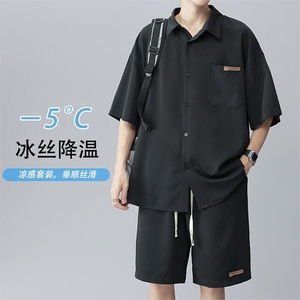 特批P50无差价夏短袖衬衫短裤男大码透气薄款运动两件套装TZ053图片