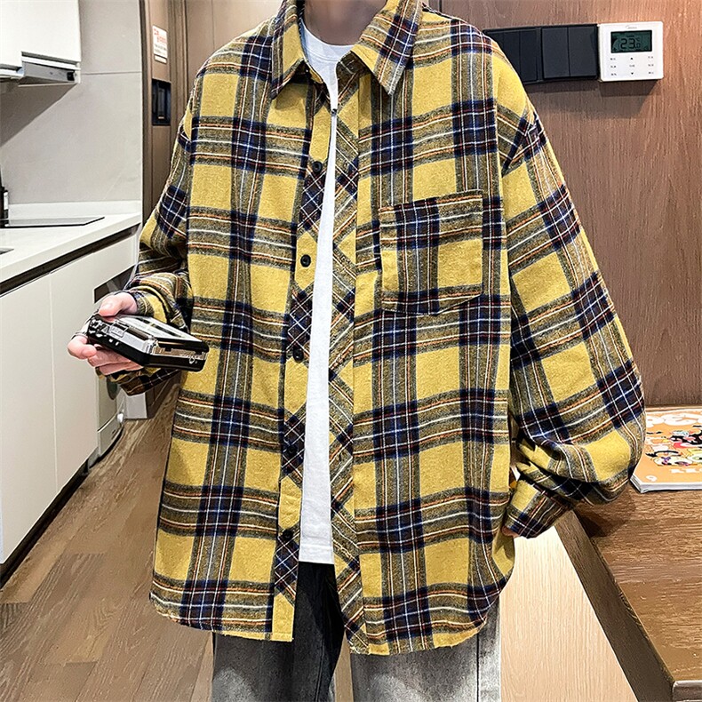 控价59港风格子衬衫宽松外套男女衬衣百搭格子外套CS2403P35,男装衬衫,电商A128