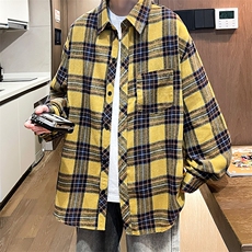 控价59港风格子衬衫宽松外套男女衬衣百搭格子外套CS2403P35，男装衬衫，电商A128