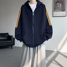 8XL-M秋冬美式运动三条杠条纹开衫卫衣连帽特大码宽松JK5206/P65，男装卫衣，电商B238