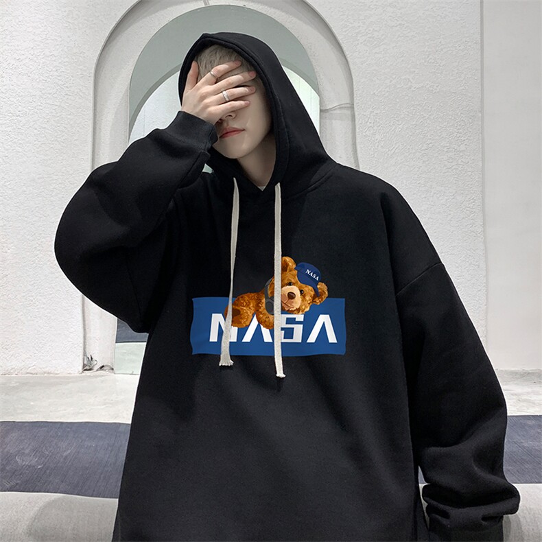 WY2247-P35加绒款-P40NASA纯棉连帽卫衣男大码运动帽衫宽松薄外套,男装卫衣,电商A040