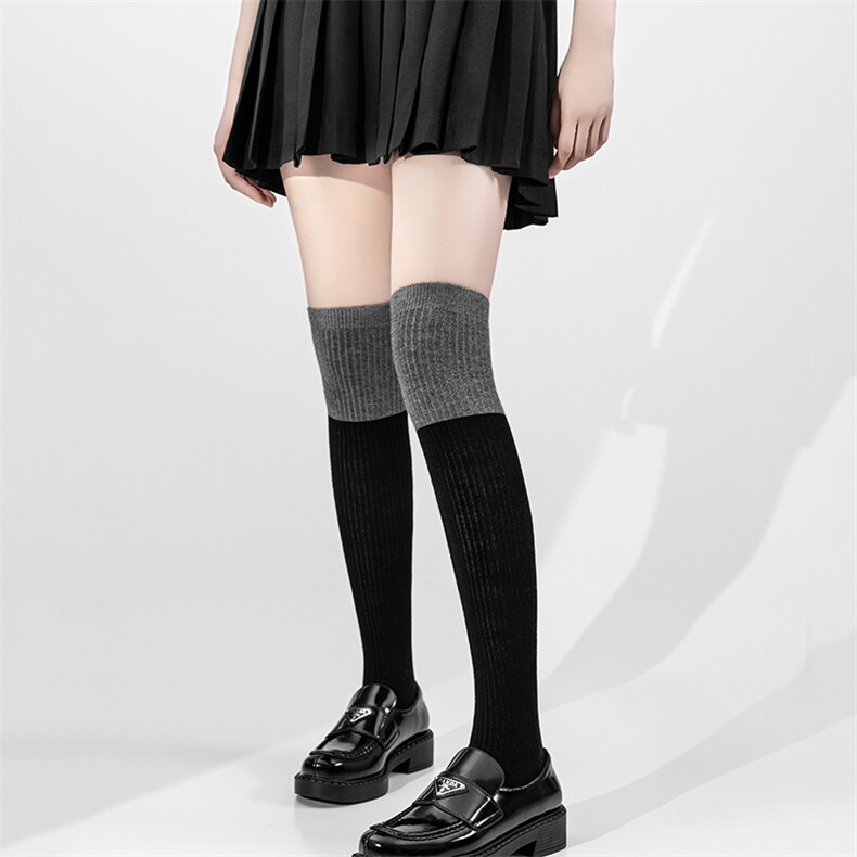 2025年秋季新款拼色针织女士过膝袜时尚休闲通勤百搭，袜子，披星电商供货