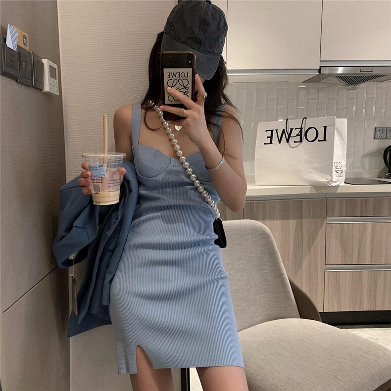 抹胸针织背心裙，胸罩，XTZ style