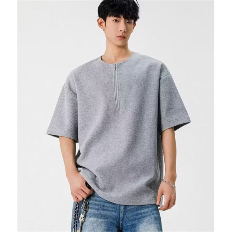 夏季华夫格半拉链t恤男叠穿肌理感内搭宽松打底衫513DT3501P23,男装T恤,星座513