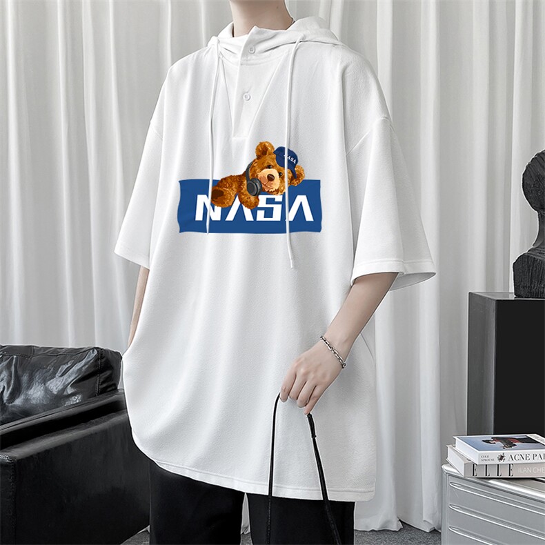 LD54247-P45NASA连帽短袖t恤男大码胖子带帽五分袖中袖,男装T恤,电商A040
