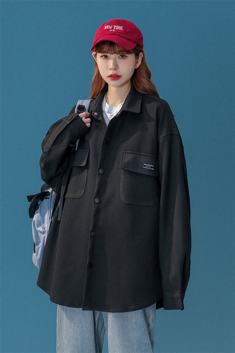 中性风华夫格工装衬衫女大码M-5XL情侣衬衣女长袖衬衫女CS7754P45,男装衬衫,星座227-7