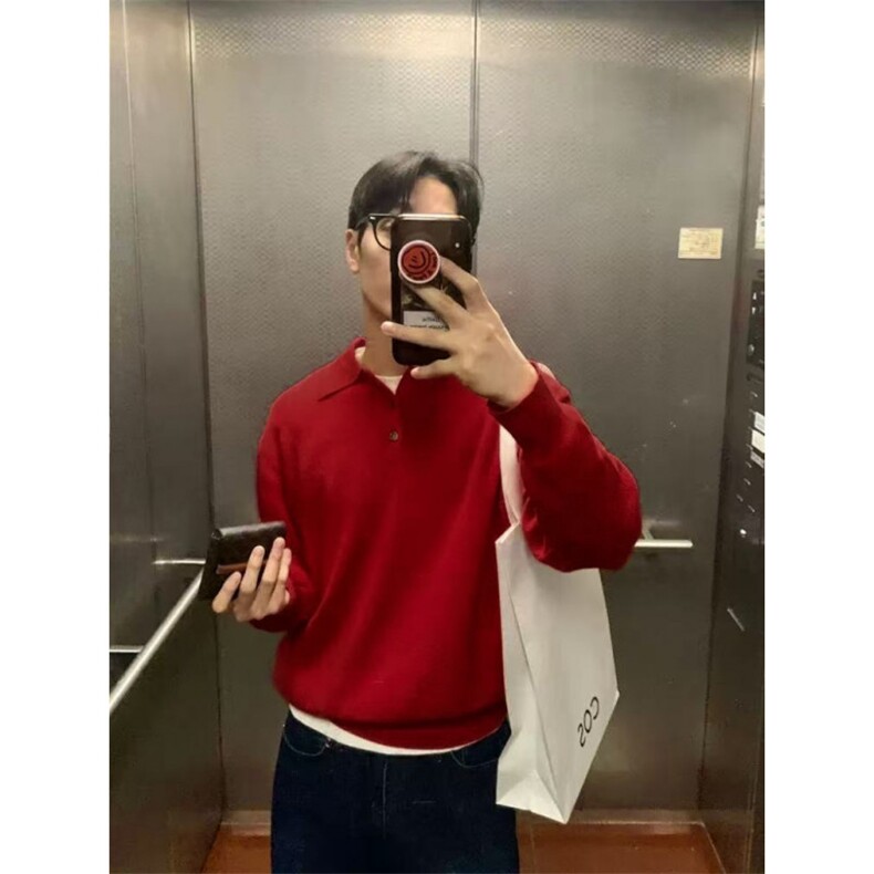 老钱风韩系轻熟百搭休闲长袖针织打底衫纯色翻领POLO衫PL137/P65图片