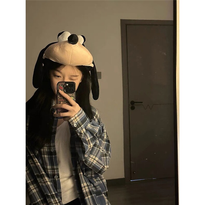 美式潮牌蓝色长袖格子衬衫男女生宽松百搭复古休闲慵懒感衬衣外套,男装衬衫,星座1210-1