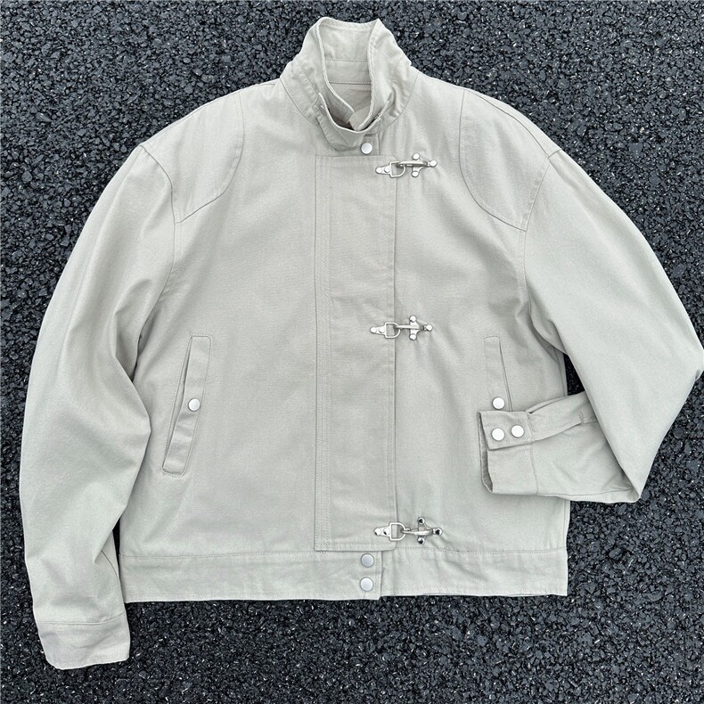 JK727-尺码M-3XL-P90-现货！解构拼接飞机扣夹克复古做旧短款外套图片