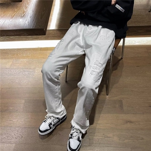 港风夏款男牛仔裤破洞裤脚流苏侧边开叉拉链宽松长裤NK0013 P55图片
