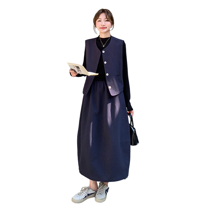 2025新款藏青色牛仔时尚套装马甲+半身裙2C109-7306-P155-K238,女装套装/套裙,2C109