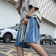 美式高街牛仔短裤男韩版潮流拼色2026夏季ins宽松五分裤RK687-P37，男装牛仔裤，星座412
