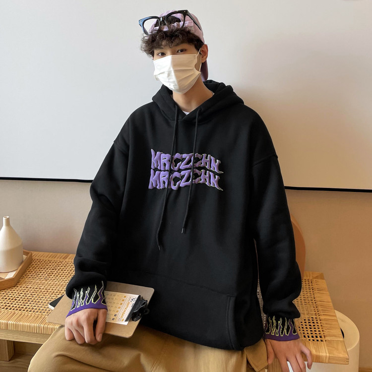 火焰袖口发泡字母潮牌中性卫衣男女连帽ZW12薄款P55加绒P60控68图片