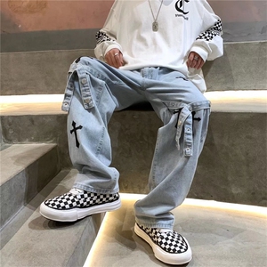 春秋季美式街头牛仔裤男韩版ins潮流宽松vibe拖地裤子 K2587-P45图片