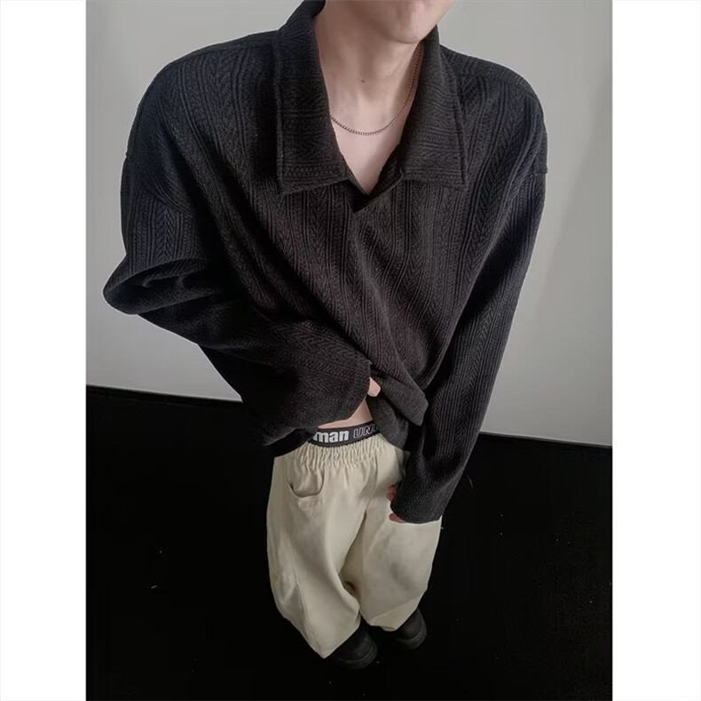 JT554-P49 日系cityboy华夫格polo衫男高级感宽松翻领t恤小香风图片