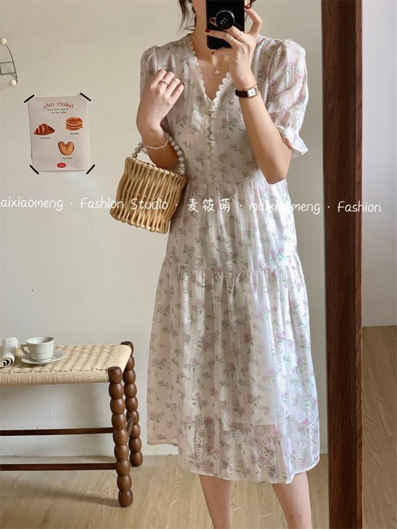 重工刺绣款韩系连衣裙，女装连衣裙，麦筱萌