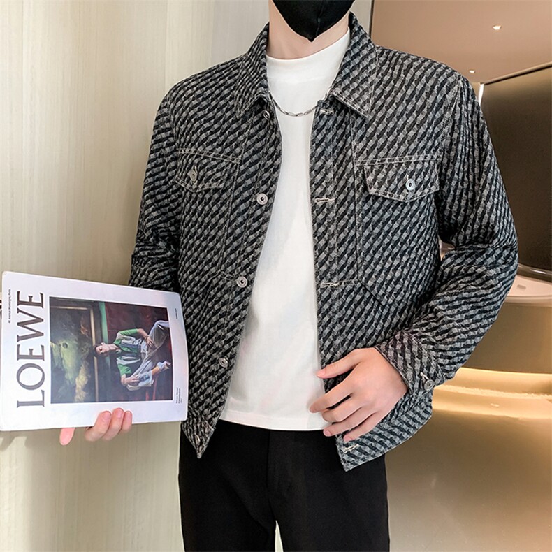 社会小伙 牛仔夹克外套男2025新款春季格子上衣A313-18808-P135图片
