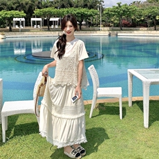 现货:夏装新款气质钩花蕾丝背心半身裙三件套装裙2C135-8803P155，女装套装/套裙，2C135