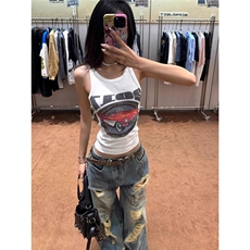 破洞牛仔裤常规高腰牛仔裤长裤子废土风泼墨破洞牛仔裤子女做旧，男装牛仔裤，星座1210-1