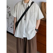 日系文艺风条纹长袖衬衫男春季潮流新款轻奢透气翻领衬衣CSY10，男装衬衫，星座516A