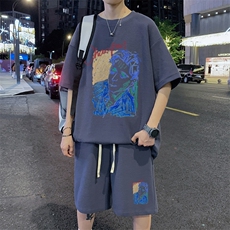 ！2024夏季新款潮牌华夫格短袖套装学生半袖一套HTZ20P50，男装T恤，电商B220