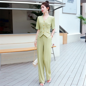 短袖西装阔腿裤两件套女2025夏新款洋气减龄气质干练职业西服套装图片