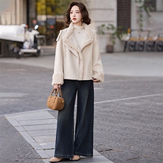 2025冬装新款简约时尚手工缝制羊毛大衣，女装毛呢外套，魅丽静蓝