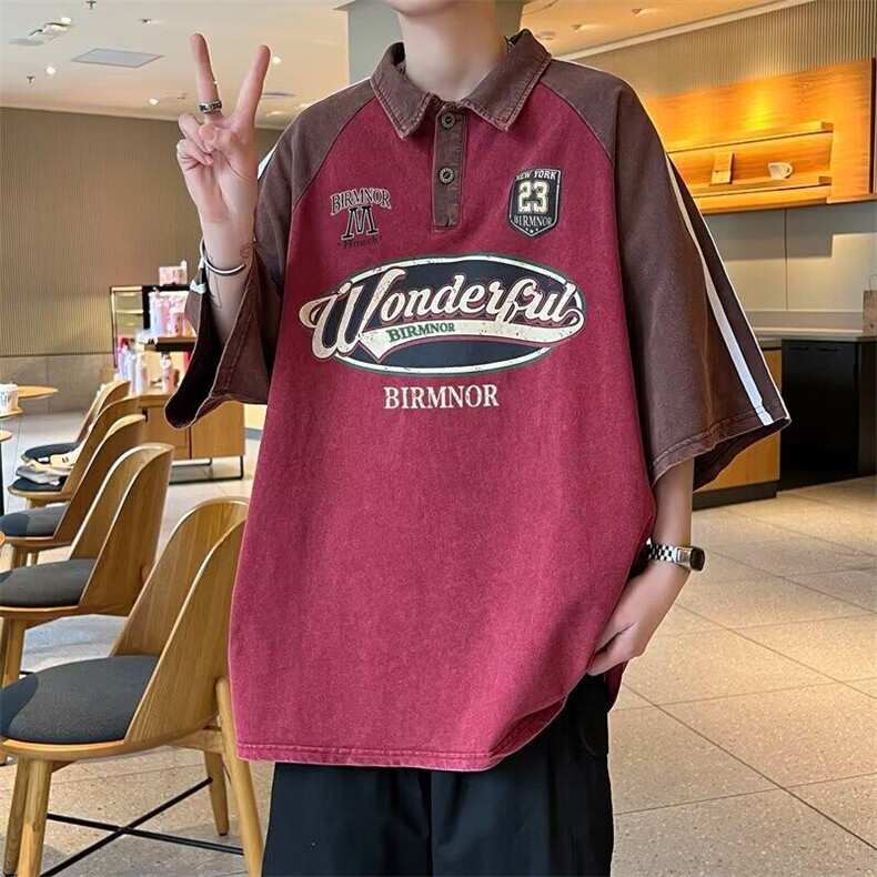 POLO衫男韩版潮流字母美式高街帅气百搭2026夏季insT恤WB452-P45，男装Polo衫，星座412-2