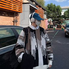 秋冬羊毛衫男圆领撞色渐变毛衣宽松休闲羊绒针织打底衫7132/P45，男装T恤，星座506