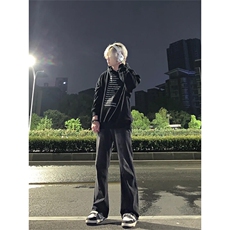 美式hiphop牛仔裤修身直筒微喇叭裤，男装牛仔裤，星座310A-4