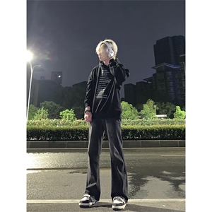 美式hiphop牛仔裤修身直筒微喇叭裤图片