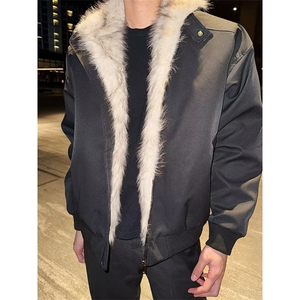 美式高级感夹克棉服男冬季加绒加厚双面穿皮毛一体外套男