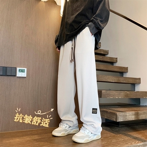 新款宽松ins潮带标华夫格直筒卫裤阔腿运动休闲长裤  K931特批32图片