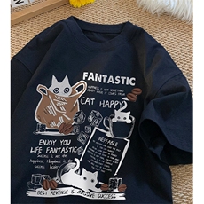 美式复古卡通猫英文字母t恤男生五分袖t恤夏季新款短袖TH1376，男装T恤，星座1116A（原606A-3）