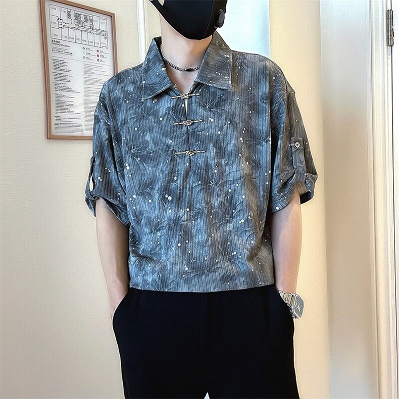 网络图现货短袖男夏季潮牌痞帅新中式扎染衬衣RA681-P48,男装T恤,星座1005-4