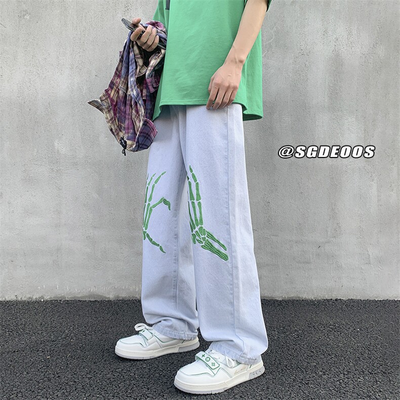 主推款直筒宽松水洗牛仔裤高街潮刺绣长裤313A-1-NZ001-P55控68,男装牛仔裤,星座808A-1