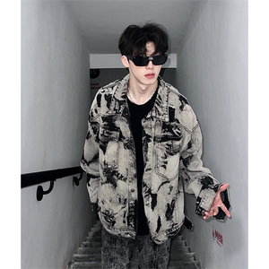 美式牛仔外套春秋扎染破坏牛仔衣设计感高街夹克男女潮NT521P75