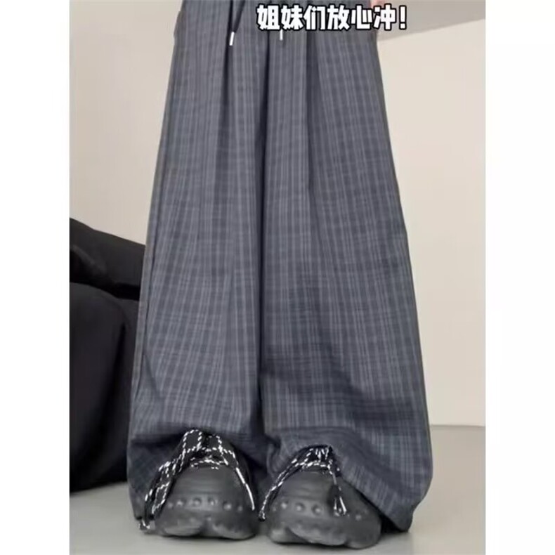 韩版复古格子裤女新款2025直筒高腰显瘦拖地裤宽松夏季直筒休闲裤,男装休闲裤,星座1210-1