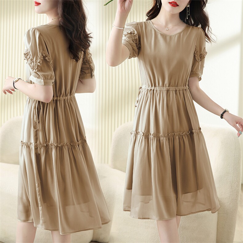 夏季新款优雅气质修身显瘦短袖连衣裙女，女装连衣裙，笃写