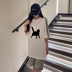 抖音得物高品质二开240克宽松纯棉美式潮牌三条杠织带短袖T恤，男装T恤，电商A486-1