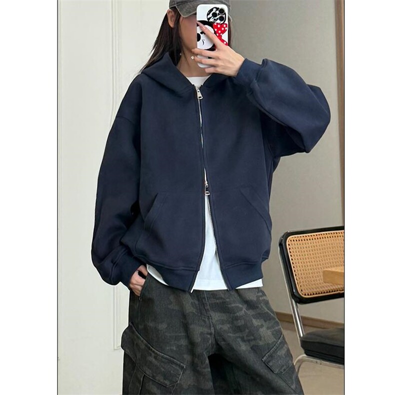 抖音得物品质二开26春装男女美式高街结构双拉链开衫卫衣外套,女装短外套,电商A486-1
